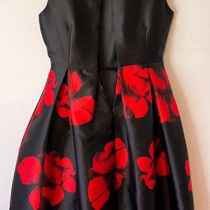 Retro A-Line Gown with pleated red floral bottom detail +VIDEO